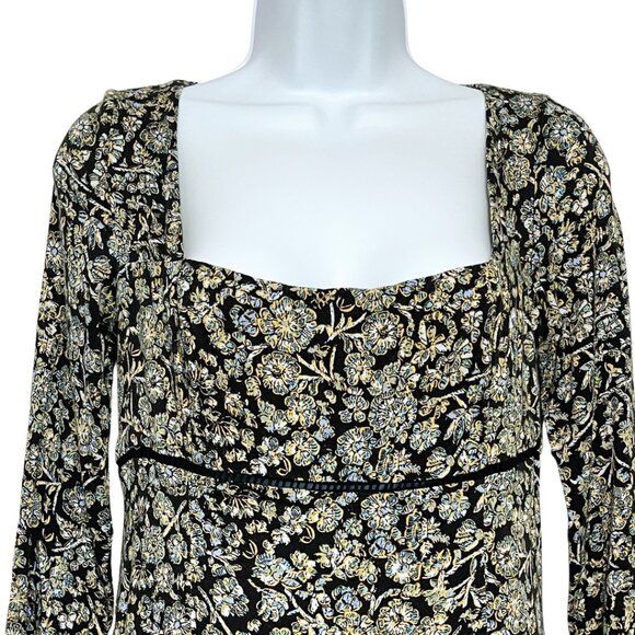 Free People Boheme Mini Dress Womens Size 4 Black Combo Long Sleeve Boho Ruffle - Picture 3 of 14